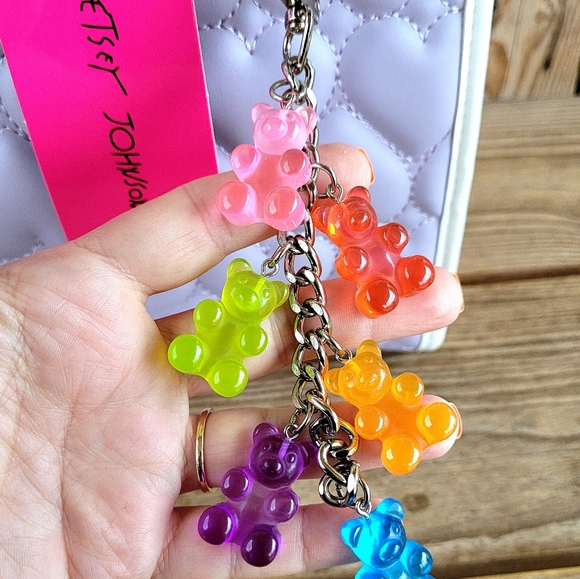 Betsey Johnson Purple Heart Gummy Bear Charm Tote Crossbody Handbag - Picture 2 of 11